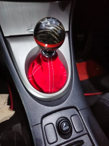 Customer photo review of Red Suede Gear Shift Boot Cover