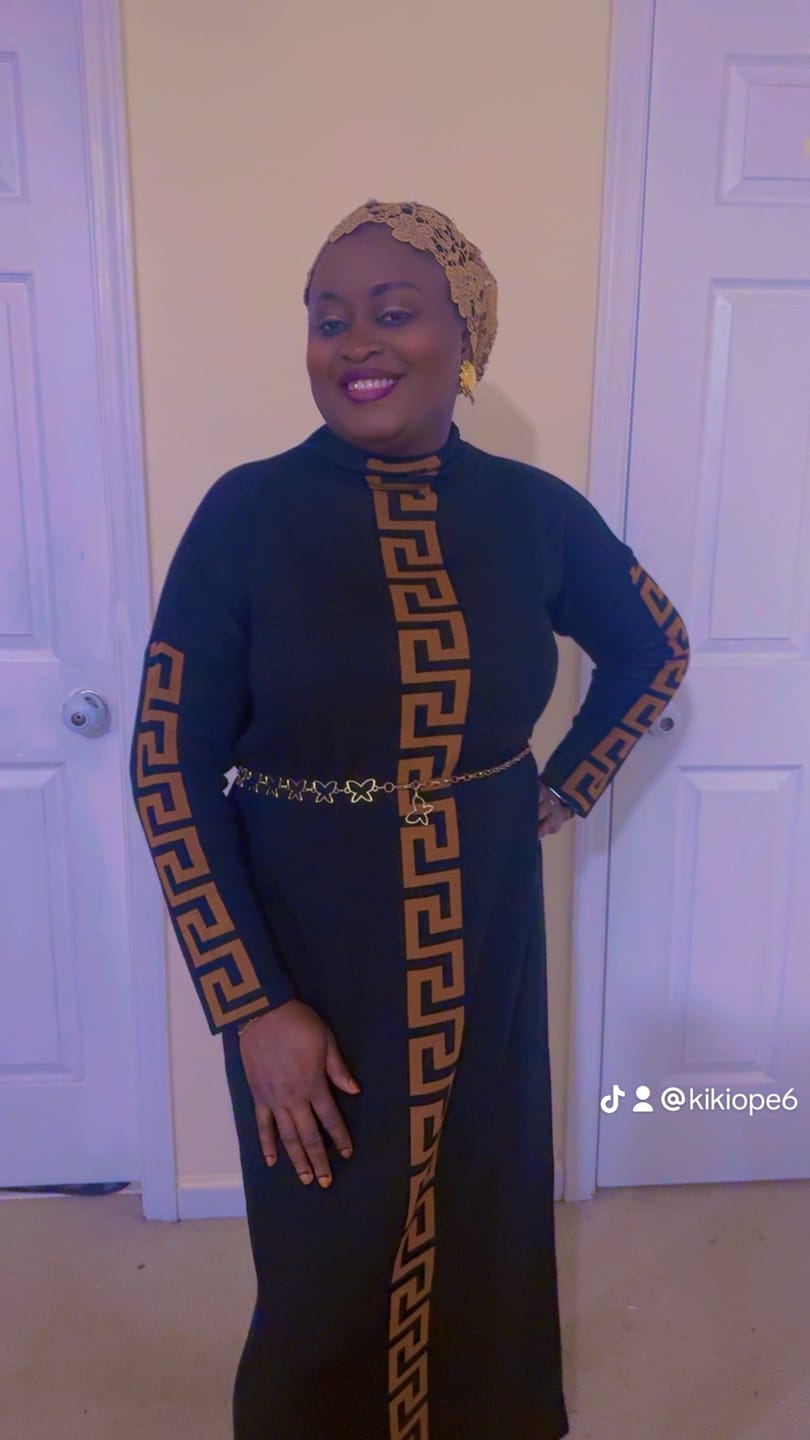 Customer photo review of Hannah Midi Long Sleeve Sweater Dress (Black/Tan)