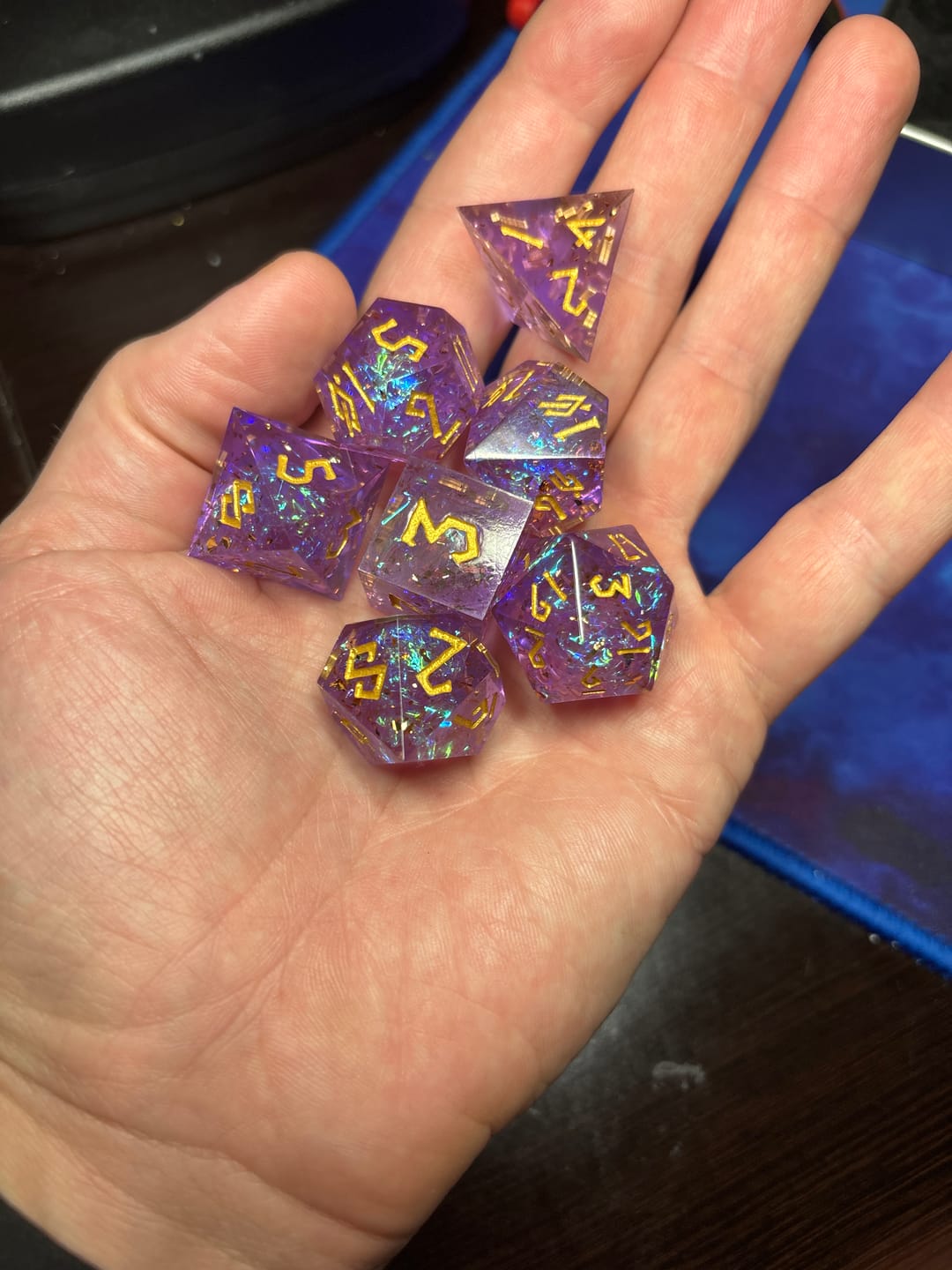 Customer photo review of Conjure Celestial Sharp-Edged Resin Dice Set