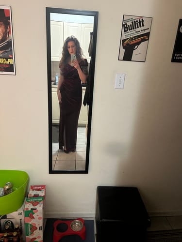 Caitlin G. review of Ciara Off Shoulder Gown in Wine by Bariano - RENTAL image 1 out of 2