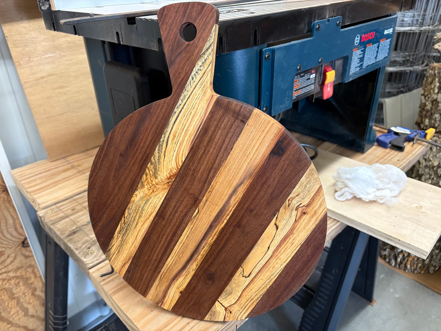 Customer photo review of 15.7x12" Small Round Charcuterie Board With Handle Acrylic Router Template