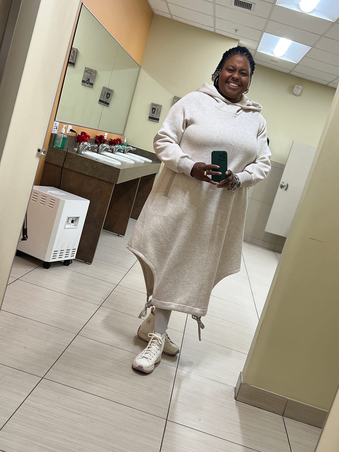 Customer photo review of Oversize Cream Hoodie Dress