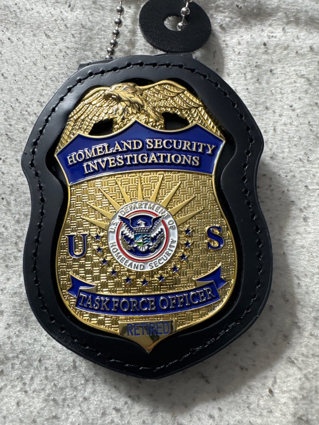 Customer photo review of US HSI TFO Task Force Officer Badge Homeland Security Investigations Replica Movie Props Gold