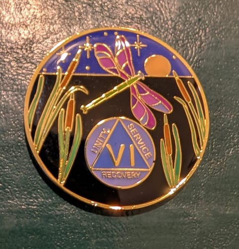 Customer photo review of 1 to 60 Year Dragonfly 9th Step Specialty AA Recovery Medallion - Tri-Plated Chip/Coin