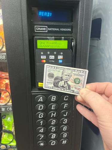 Customer photo review of Trump 2024 Dollar Bill Credit Card Skin Decal