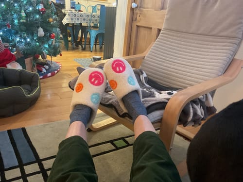 Customer photo review of Colorful Happy Face Slides Slippers