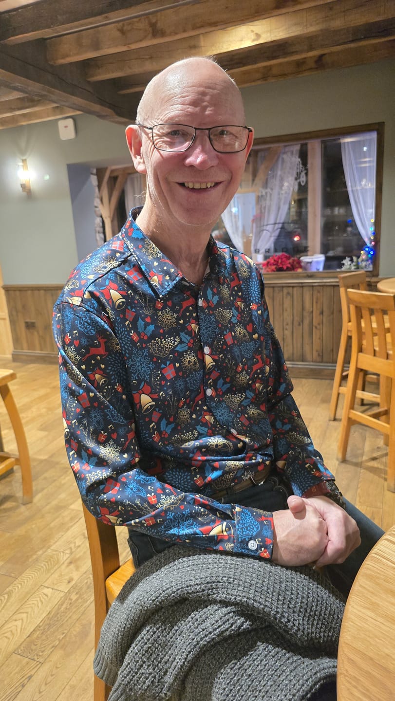 Customer photo review of Men's Christmas Reindeer Funny Xmas Themed Long Sleeve Shirt
