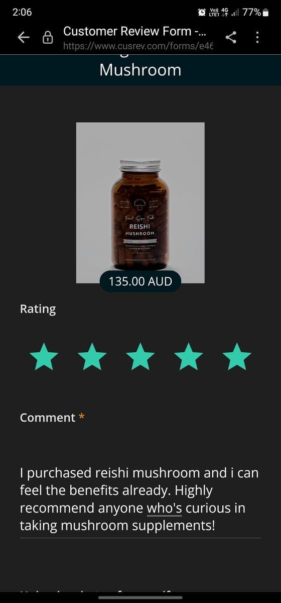 Customer photo review of Australian Grown Reishi Mushroom Capsules