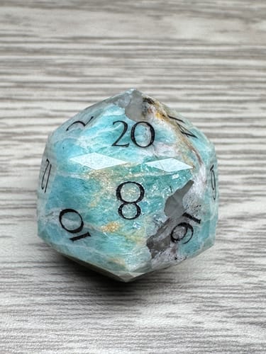 Customer photo review of URWizards D&D Multi-faceted Gemstone Engraved Dice Set