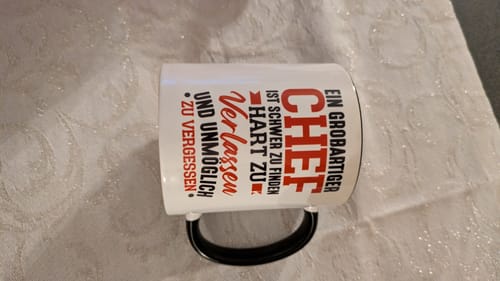 Customer photo review of Chef Abschieds-Geschenk Tasse für Chef vom Team Abschied Ein Großartiger Chef Ist Schwer Zu Finden Hart Zu Verlassen und Unmöglich Zu Vergessen