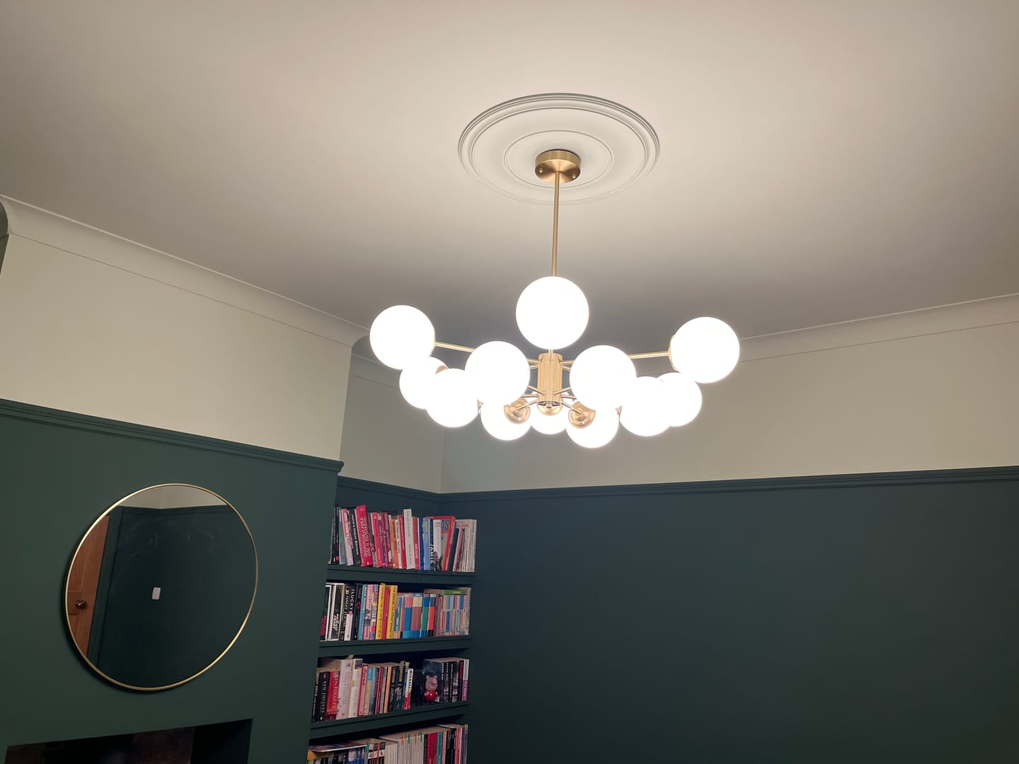 Customer photo review of 6/8/12-Light Mid-Century Modern Opal White Glass Globe Chandelier