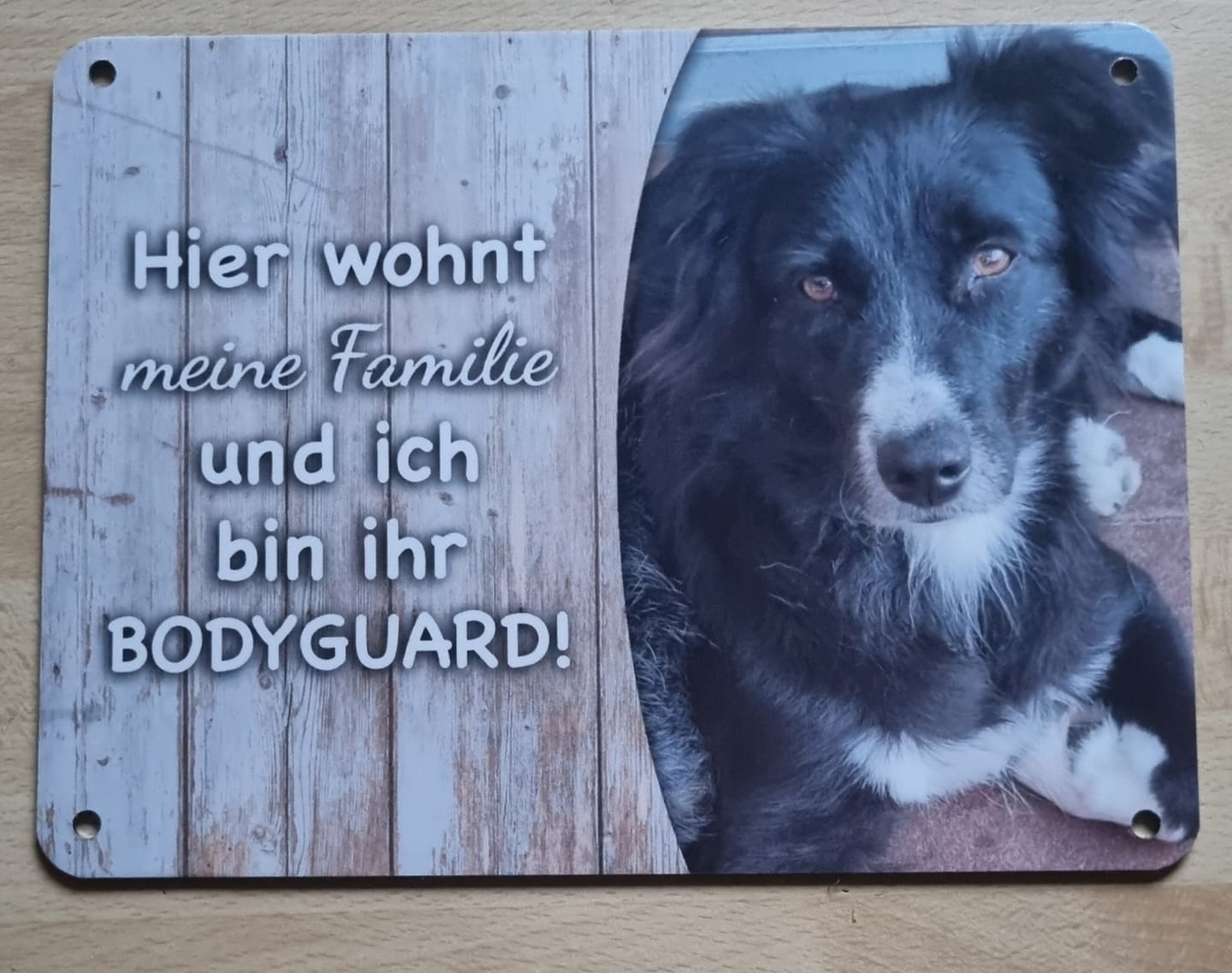 Customer photo review of Hunde-Türschild personalisiert mit Foto & Text (UV- und wetterfest)
