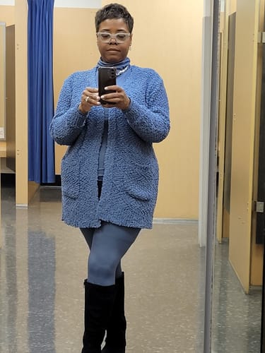 Customer photo review of 3pc. Popcorn Cardigan Set (Dusty Blu)