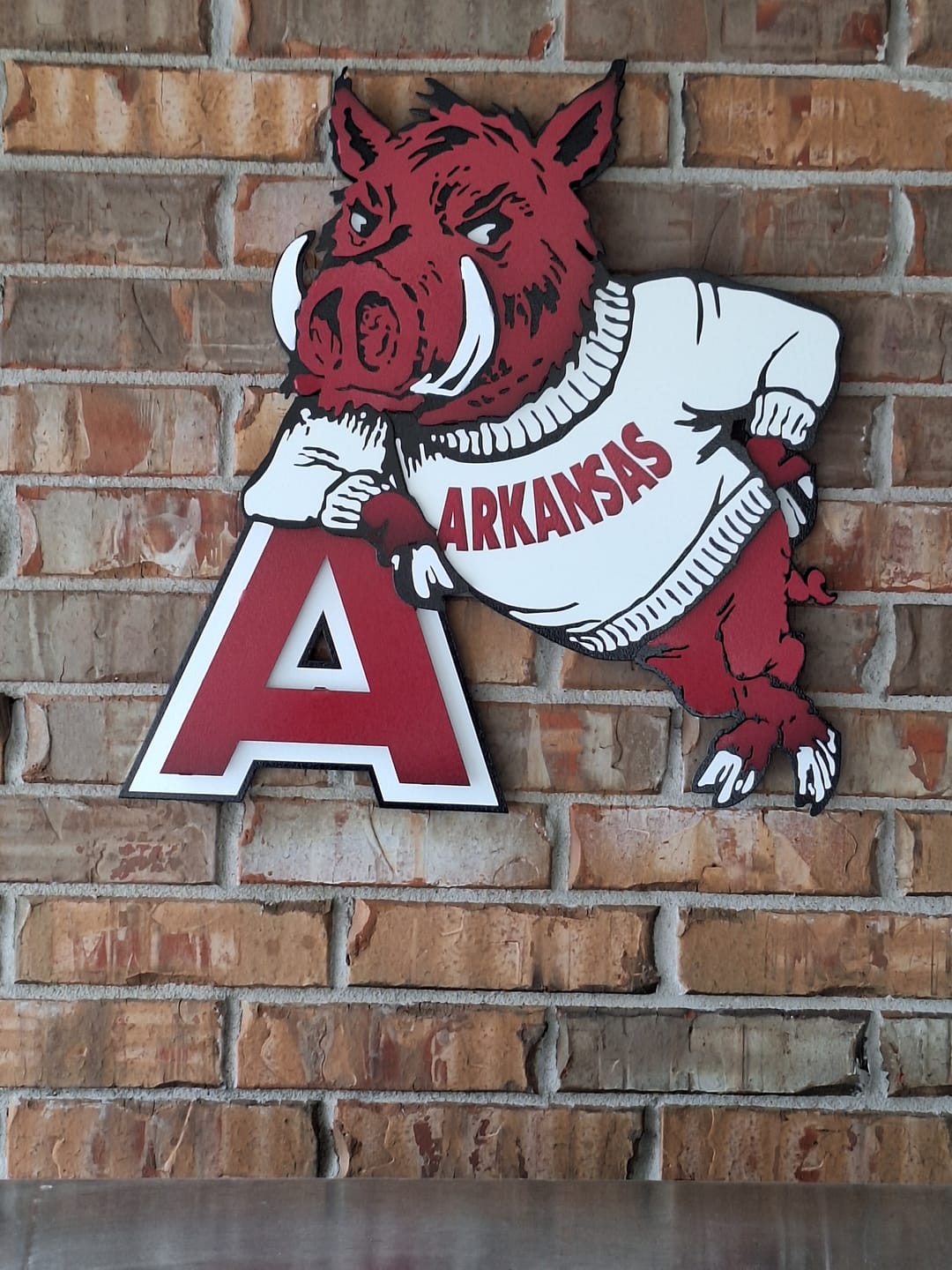 Customer photo review of Arkansas Razorback VAULT "Hog Leaning on A"  3D Vintage Metal Wall Art