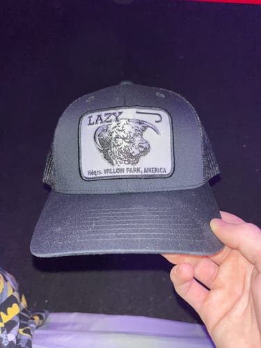 Customer photo review of Lazy J Ranch Black Willow Cattle Headquarters Mid Profile Trucker Hat