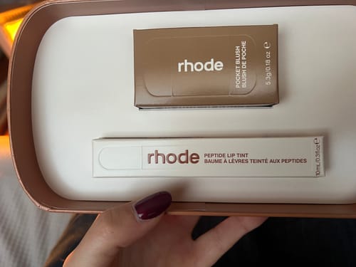 Customer photo review of birthday duo -  Pocket Blush + Peptide Lip Tint