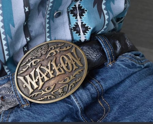 Customer photo review of Waylon Jennings Flying W Western Antique Silver Belt Buckle