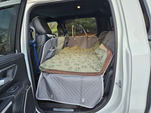 Customer photo review of NEW Waterproof Hard Bottom Car & Truck Seat Foldable Hammock Cover (NOW AVAILABLE!)