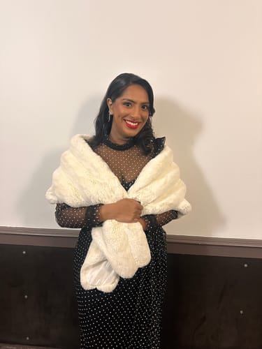 Trishaala N. review of Maura Fur-Free White Chinchilla Shawl in White by THEIA - RENTAL image 1 out of 1