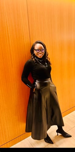 Customer photo review of Vegan Leather Loose A-Line Skirt