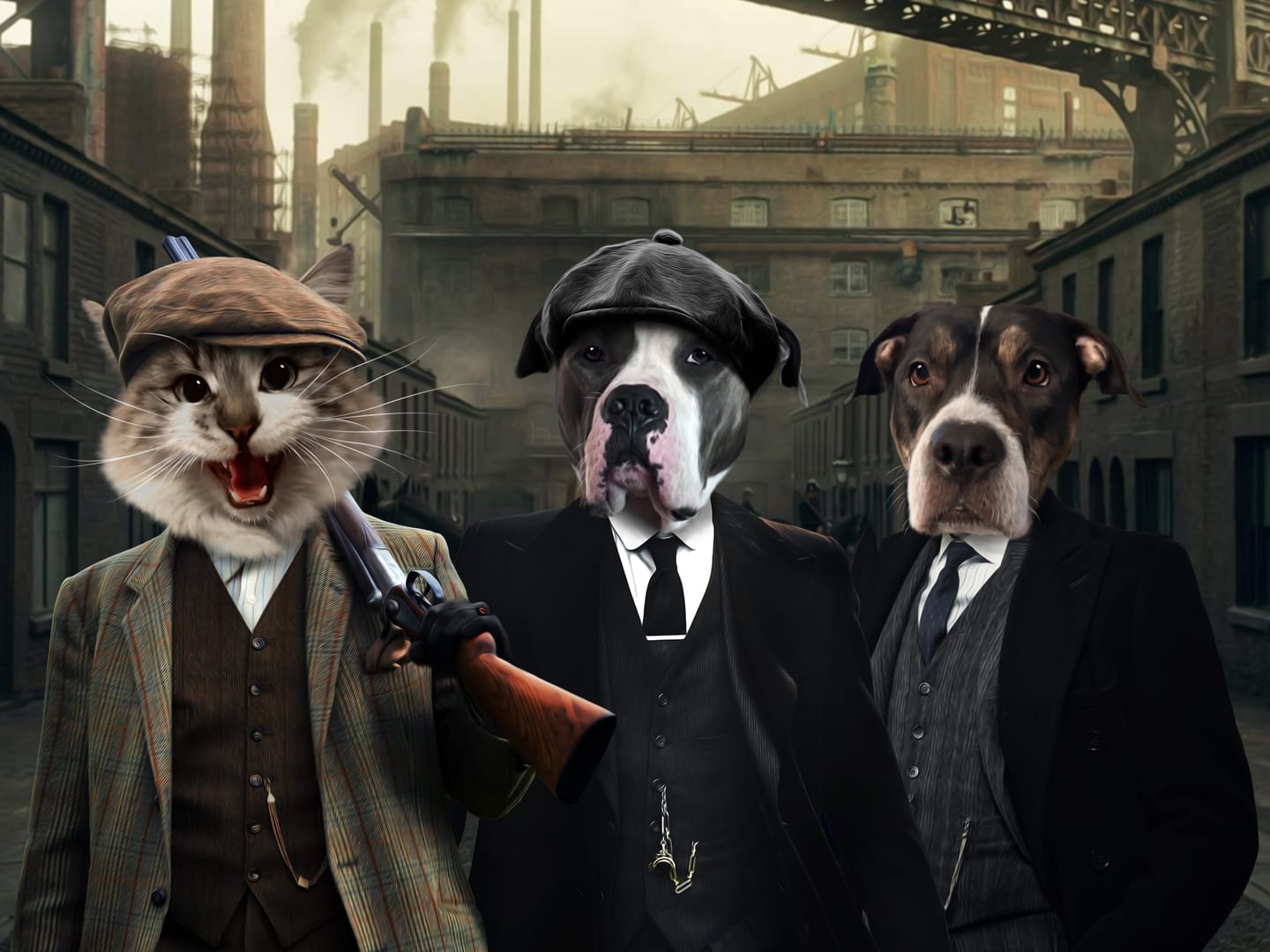 Customer photo review of The 3 Brothers (Peaky Blinders Inspired): Custom Pet Portrait