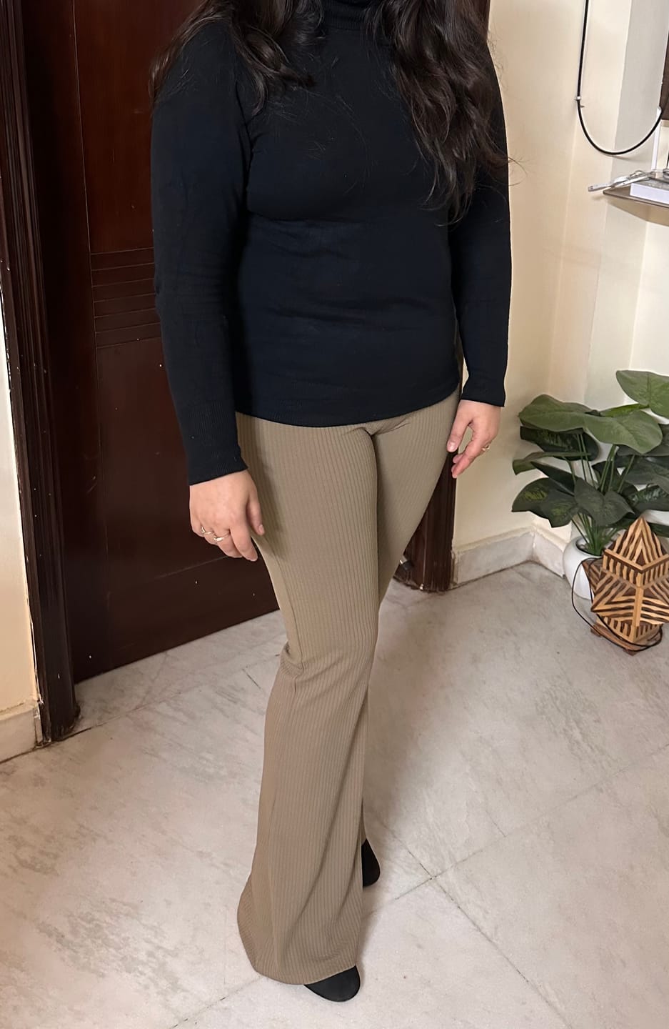 Customer photo review of BOOT CUT TROUSERS-GREY