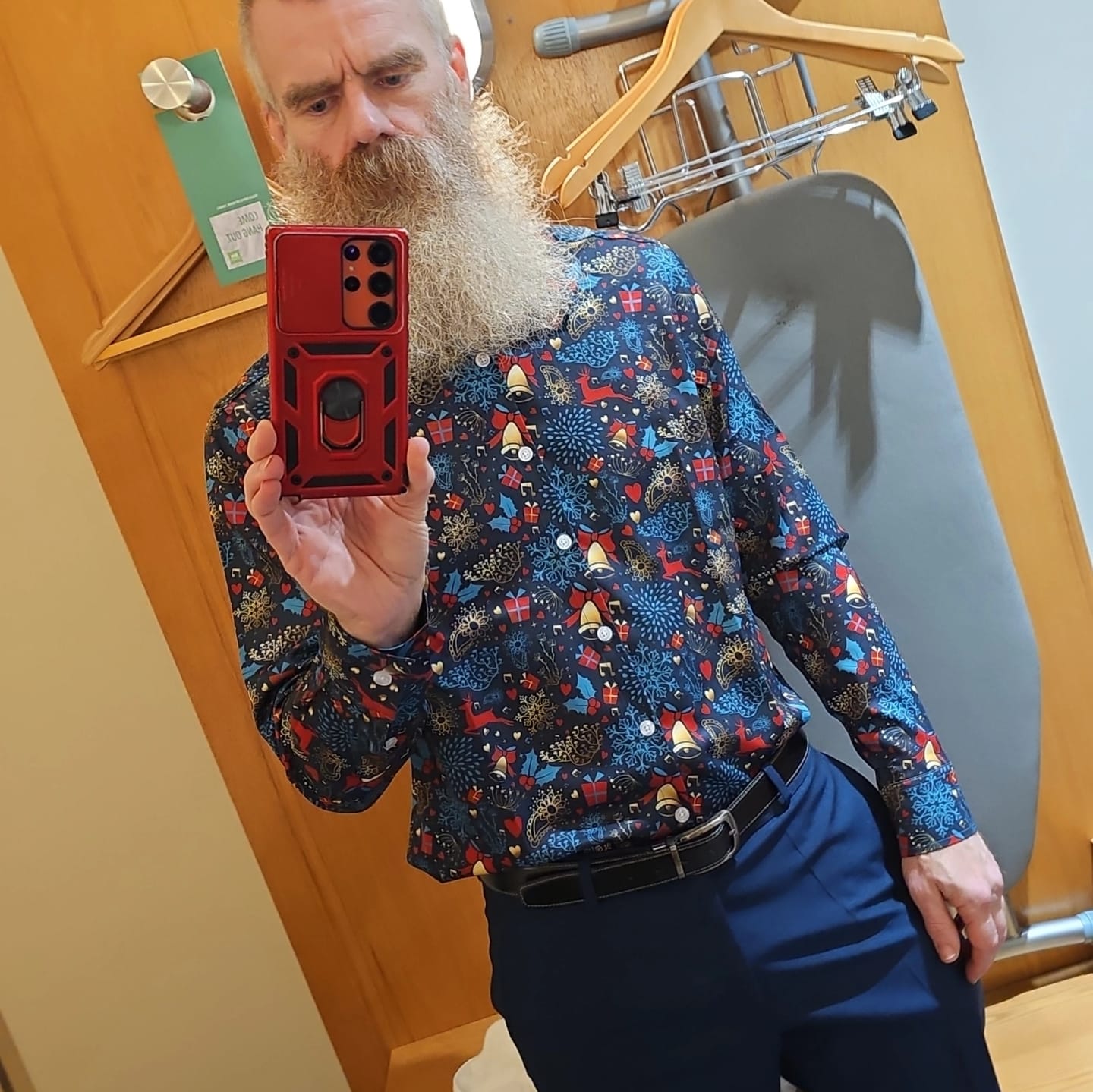 Customer photo review of Men's Christmas Reindeer Funny Xmas Themed Long Sleeve Shirt