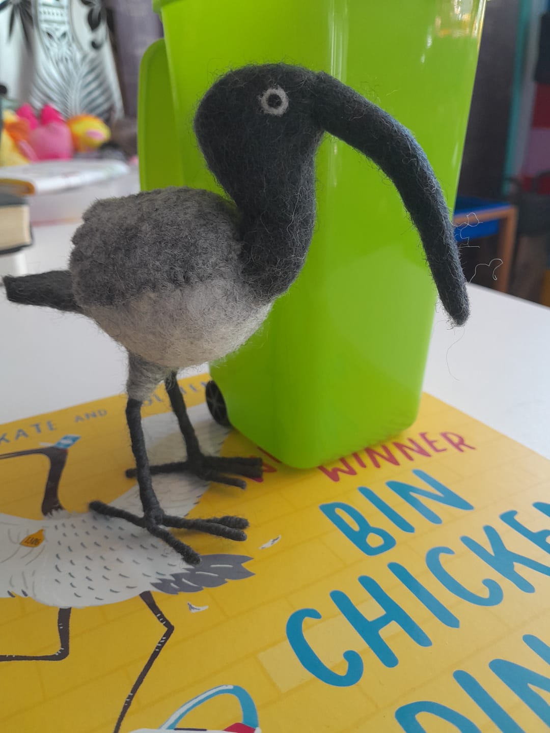 Customer photo review of Felt Bin Chicken (Australian White Ibis) Toy