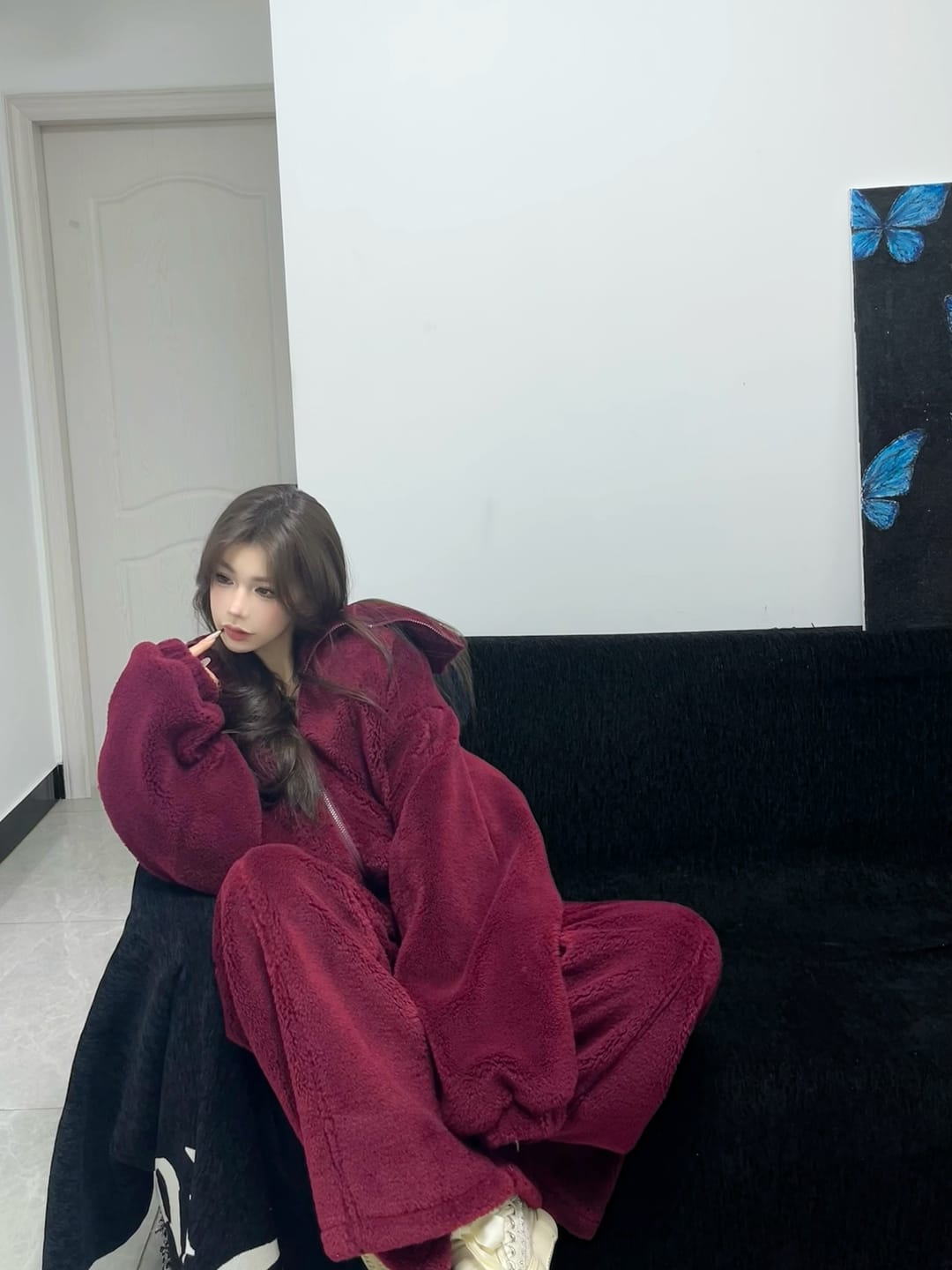 Customer photo review of Rase le sol Oversized Red Fleece Lounge Set