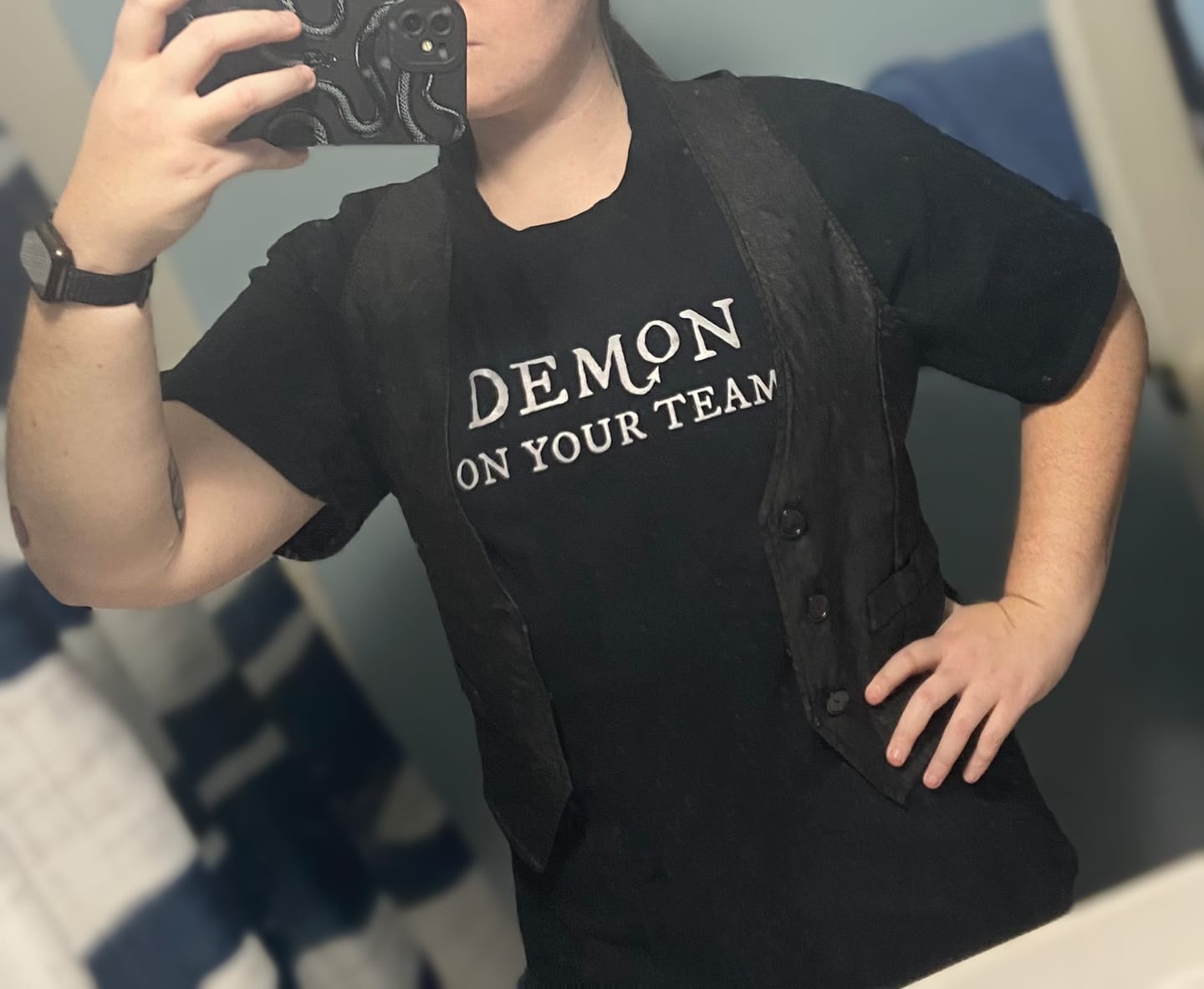 Customer photo review of Demon On Your Team T-shirt