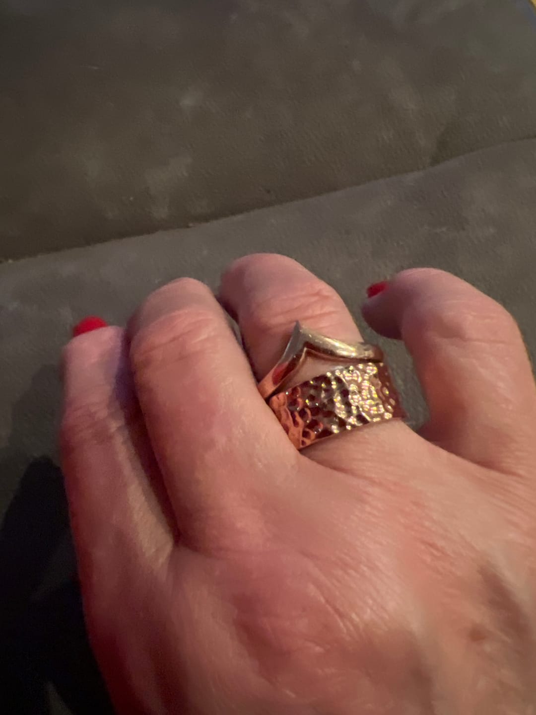 Customer photo review of Grecian Hammered Silver Stacking Ring