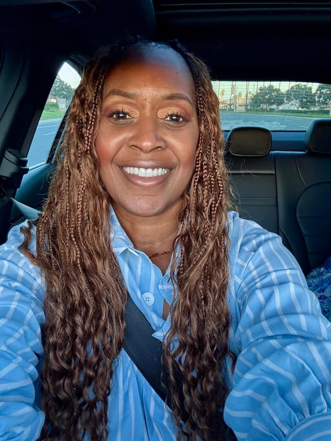 Customer photo review of T1B/30 Ombre Brown Crochet Boho Box Braids with Human Hair Curls
