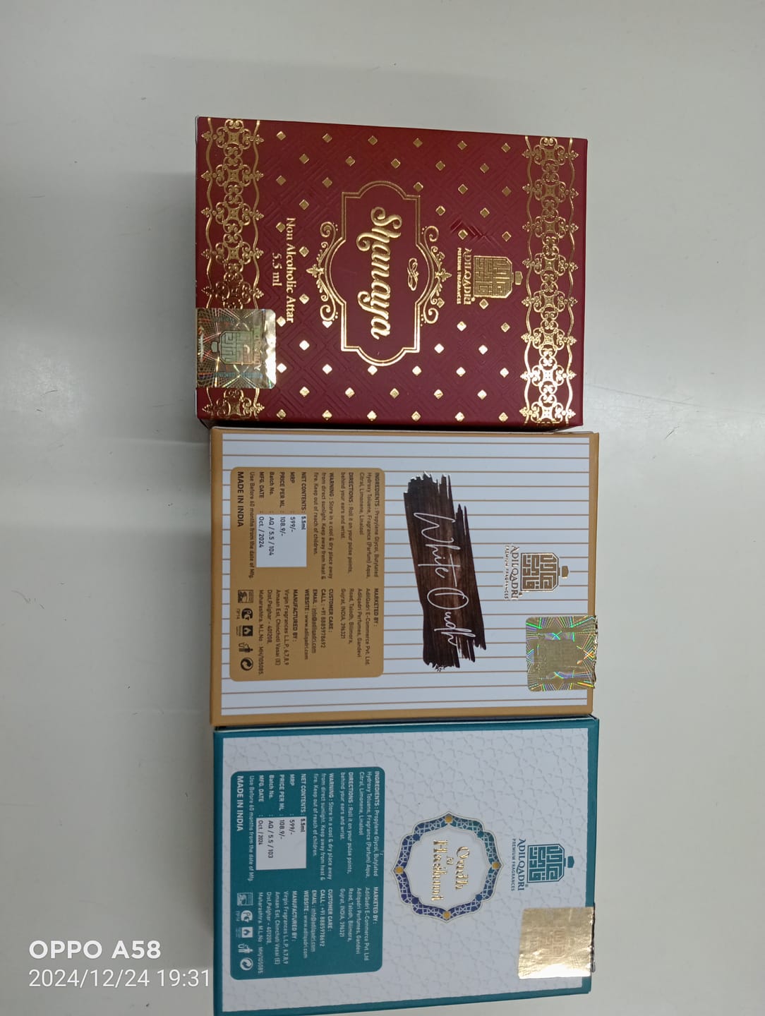 Customer photo review of 3 Pcs Attar Set Shanaya, White Oudh And Oudh Al Hashmi 5.5 Ml Each
