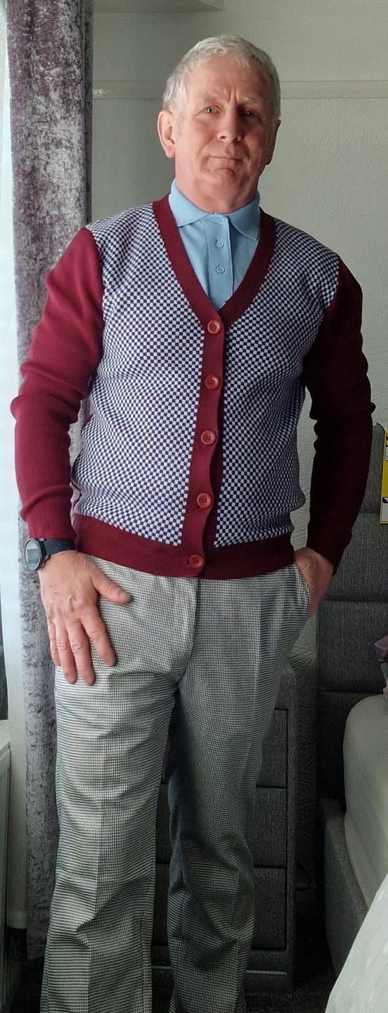 Customer photo review of Burgundy & Sky  Check Cardigan - Chas