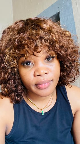 Customer photo review of Colour : Double Drawn Highlighted Curly Fringe