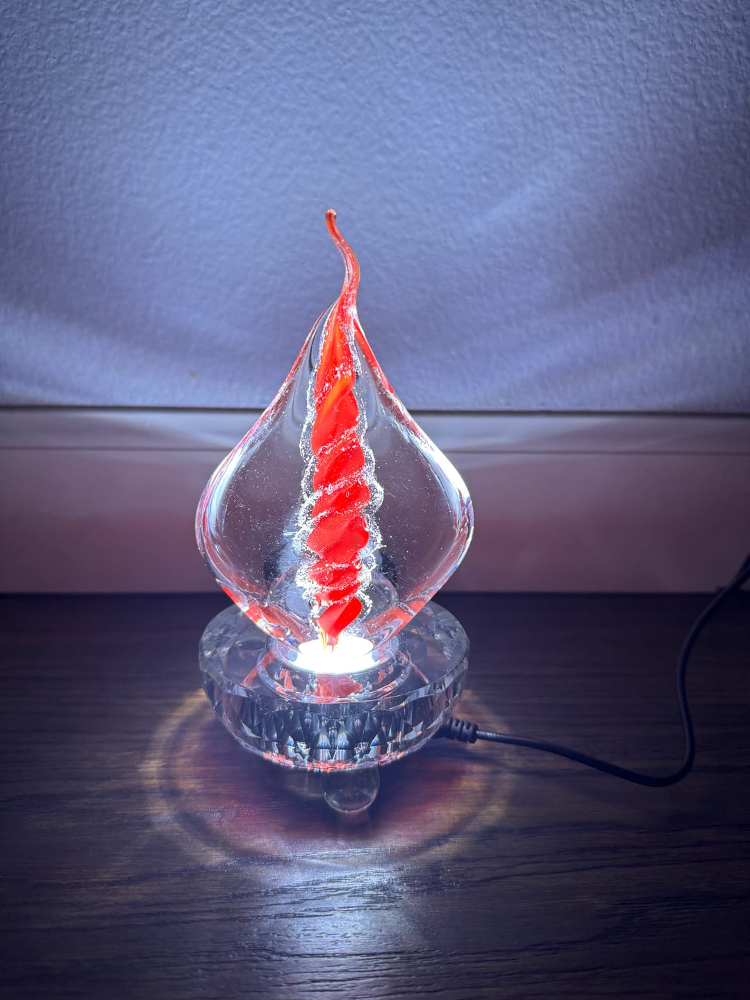 Customer photo review of Illuminated Memorial Glass Flame with Cremation Ashes