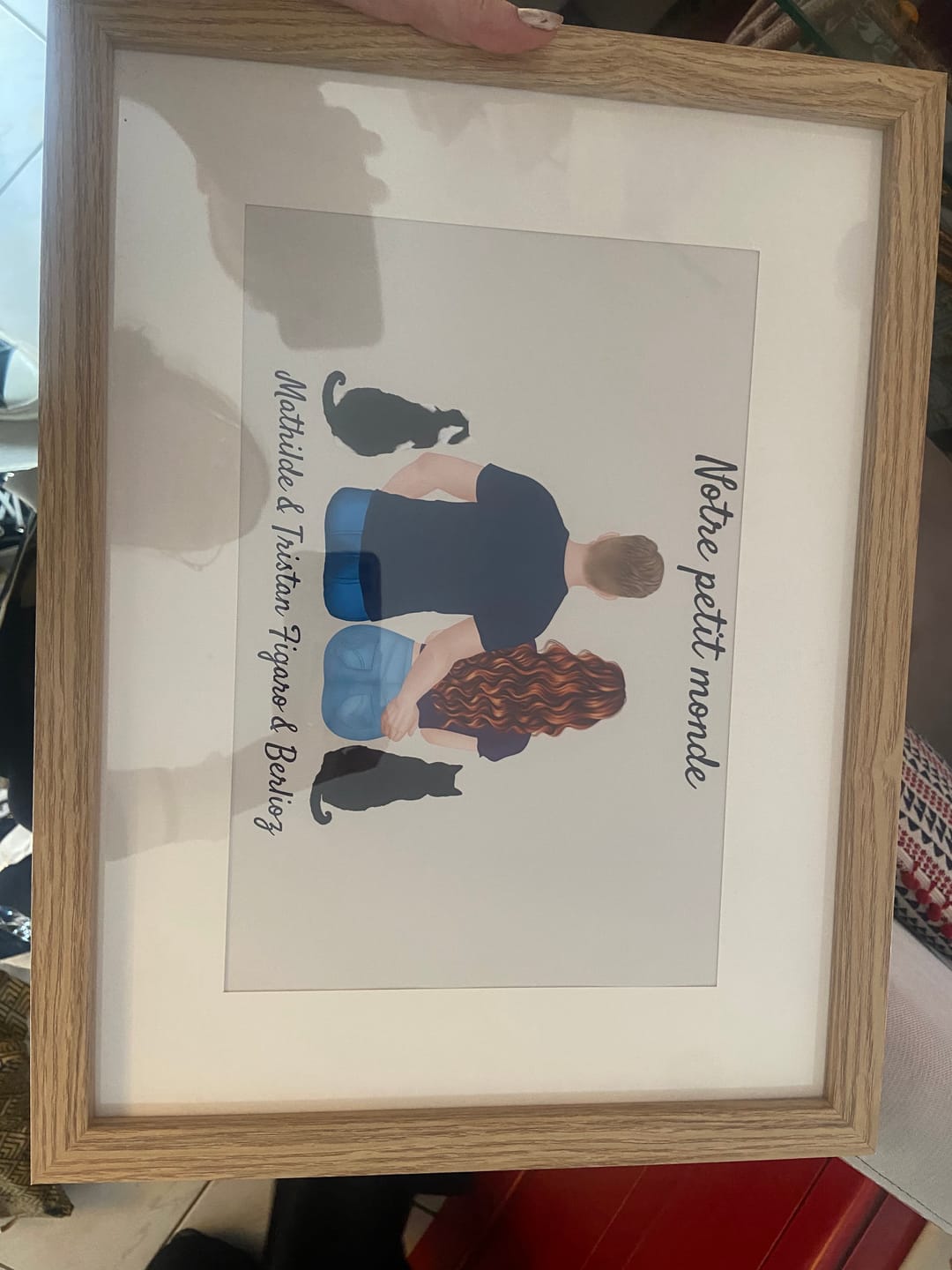 Customer photo review of Affiche Personnalisée - Couple & Animaux Chat Chien et Lapin