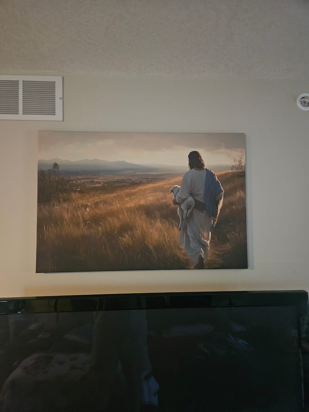 Customer photo review of Jesus the Good Shepherd Wall Art Canvas Print - Inspirational Christian Religious Print for Prayer Room Decor