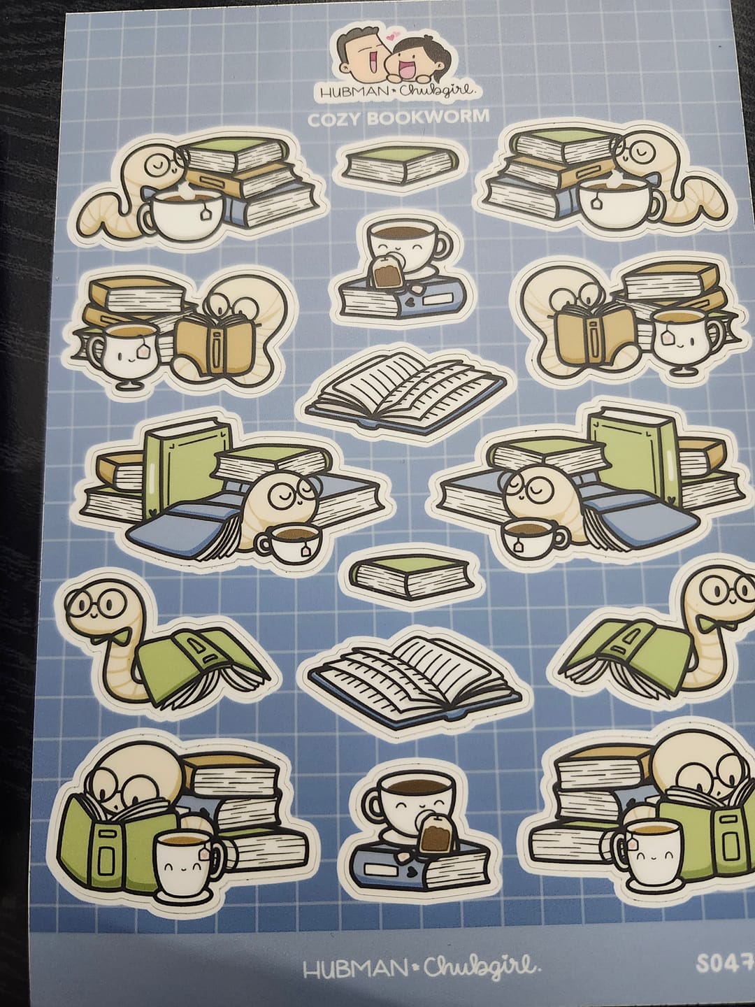 Customer photo review of Cozy Bookworm Sticker Sheet