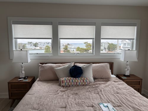 Customer photo review of SmartWings Motorized Light Filtering Roller Shades 70% Blackout Safari