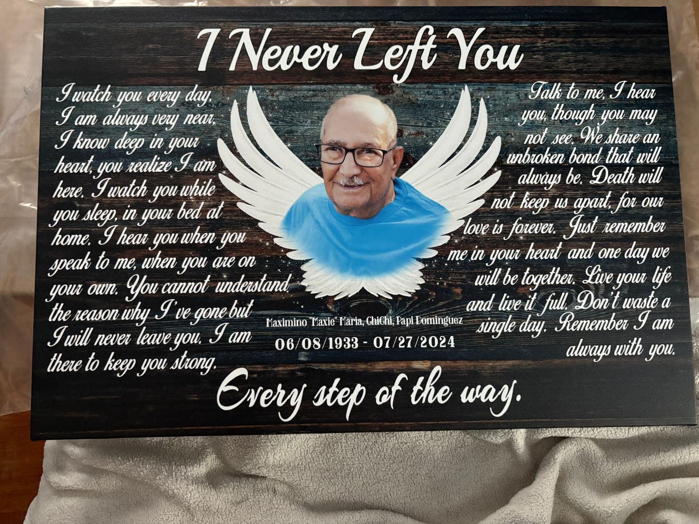 Customer photo review of Personalized Canvas Prints, Custom Photo, Memorial Gifts, Sympathy Gifts, Angel Wings I Never Left You Love Dem Canvas