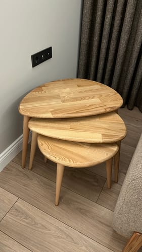 Customer photo review of Ahşap Zigon Sehpa 3'lü Set - Doğal Masif Kestane Ağacı (Ercol Stil)