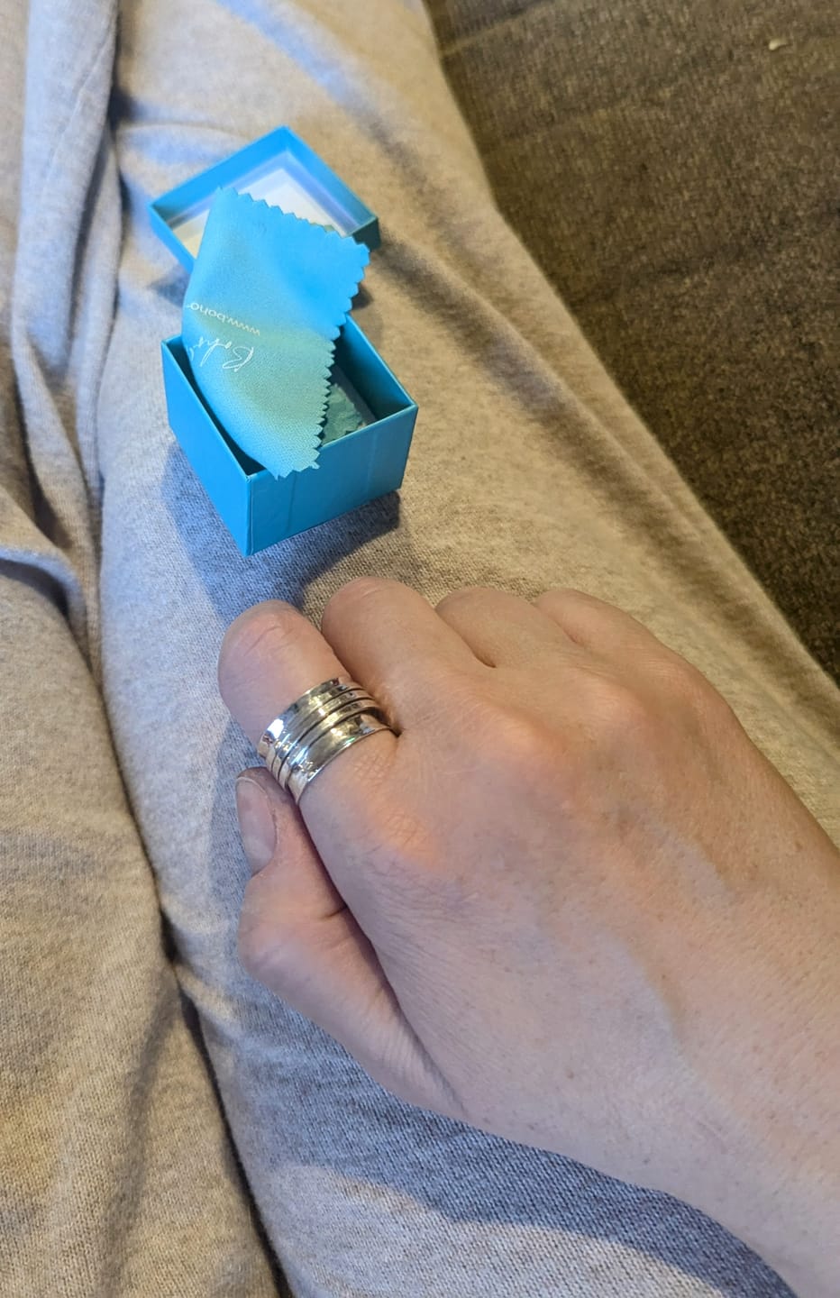 Customer photo review of Wide Band Silver Spinner Ring