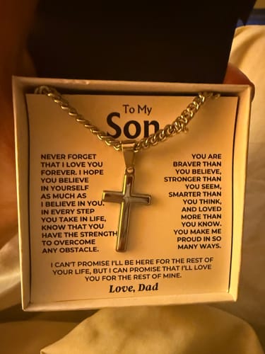 Customer photo review of To My Son - Love Dad - Artisan Cross on Cuban Link Chain - Gift Set - SS542D