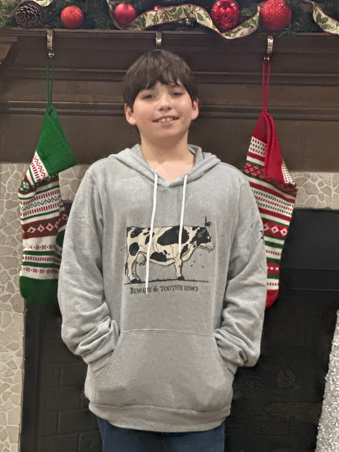 Customer photo review of Toothy Cow Hoodie