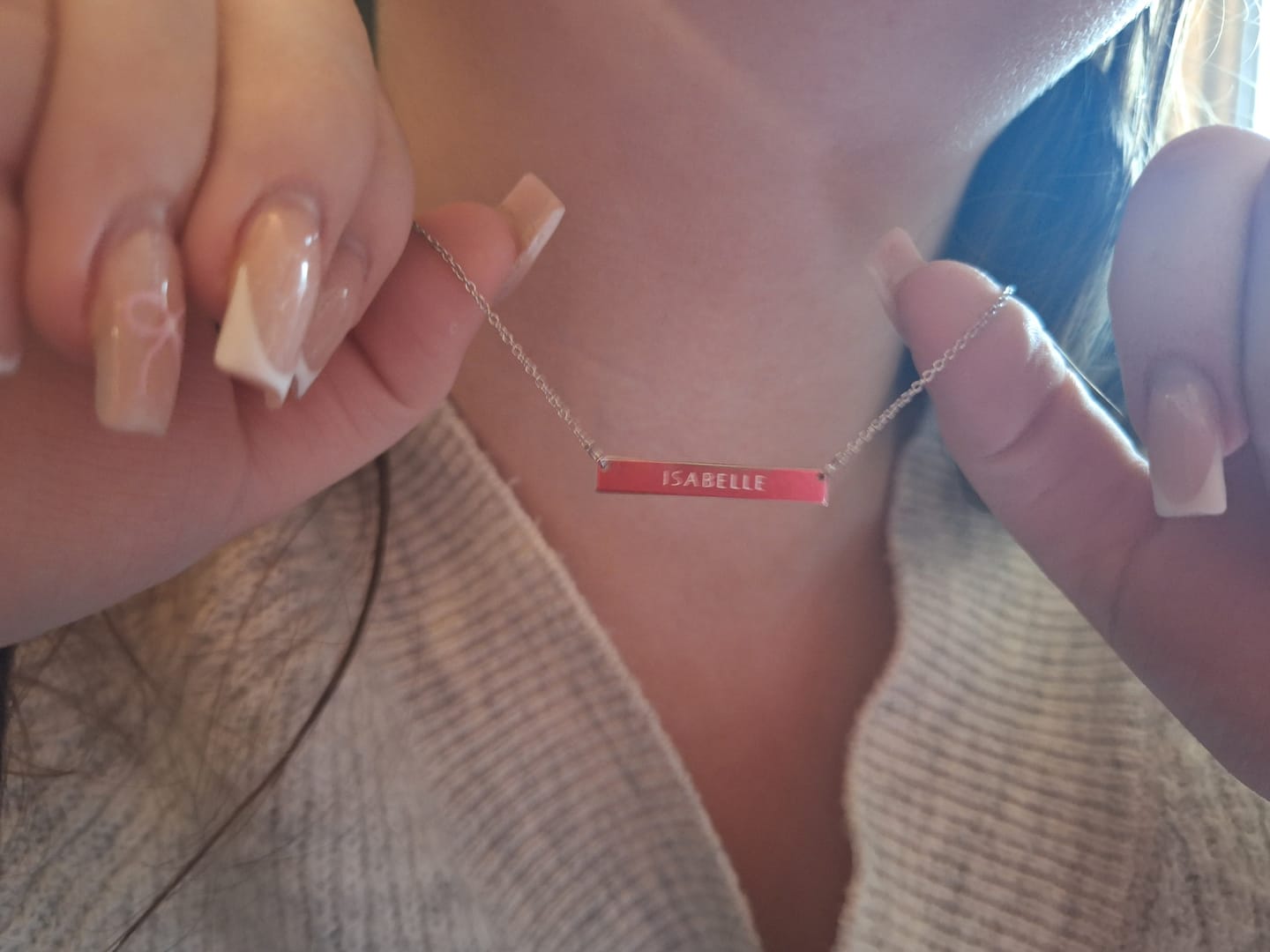 Customer photo review of 3cm Precious Letter Bar in Silver