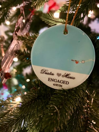 Customer photo review of Engagement Ornament - Custom Map Gift Ceramic Ornament