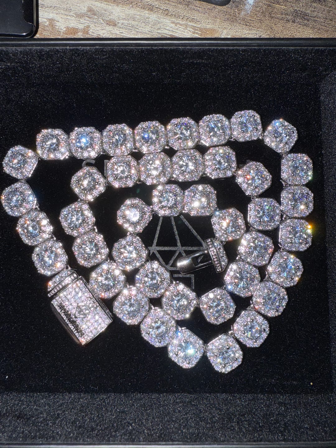 Customer photo review of 10mm Clustered Tennis Chain - White Gold