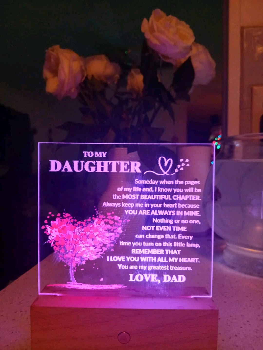 Customer photo review of Daughter "Most Beautiful Chapter" LED Acrylic Plaque From Dad