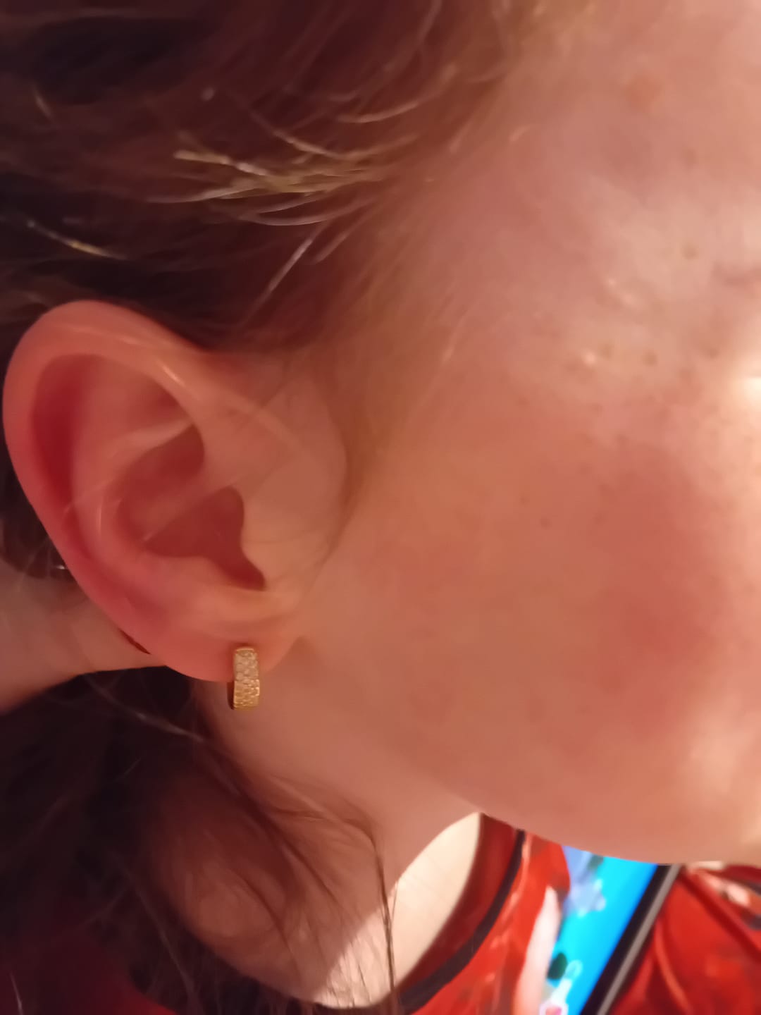 Customer photo review of Bold Pave Huggies in Gold